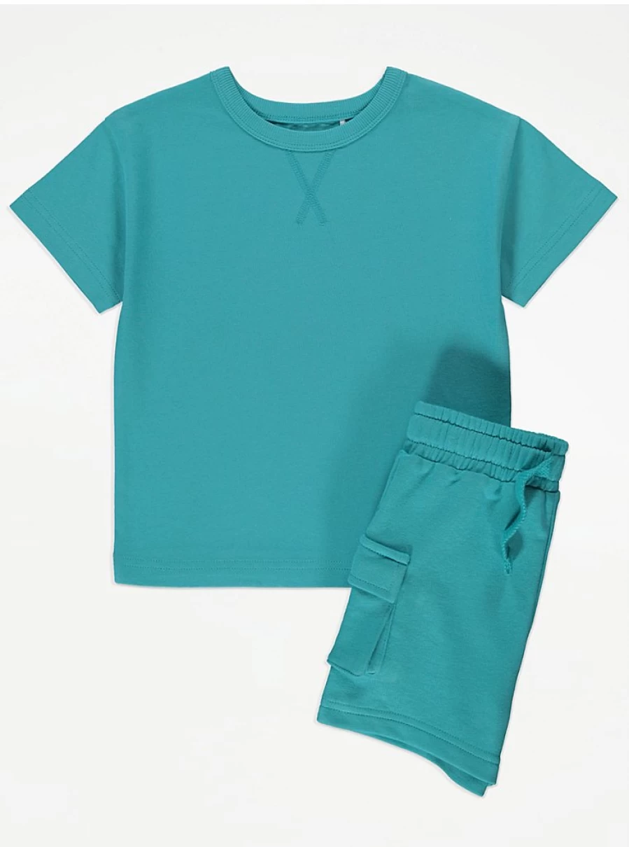 "George at Asda Boys' Turquoise T-Shirt and Cargo Shorts Outfit Set – Kids' Summer Casual Wear Review"
