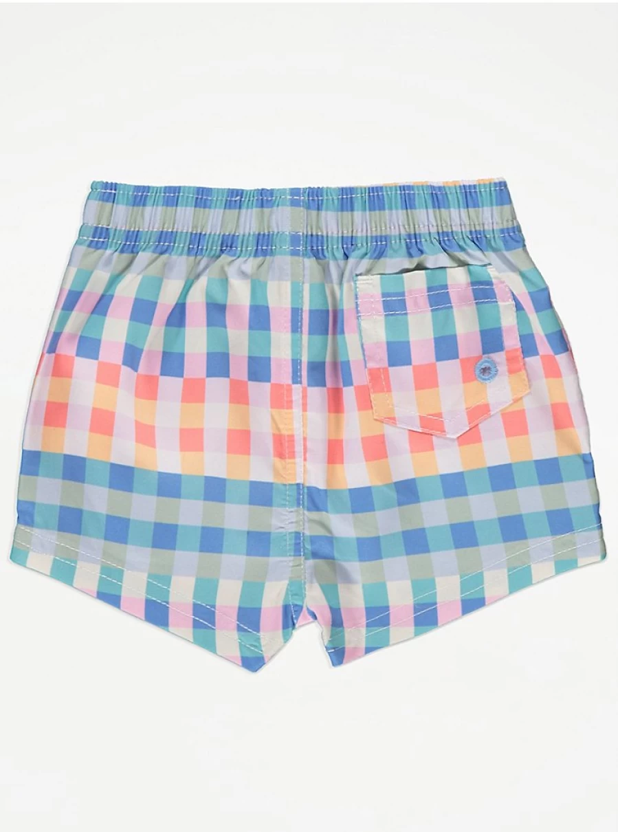 "George at Asda Boys' Bright Blue Gingham Swim Trunks – Comfortable Baby Swimwear"