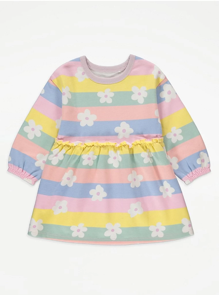 "George at Asda Girls' Bright Striped Floral Knit Sweater Dress Reviews"