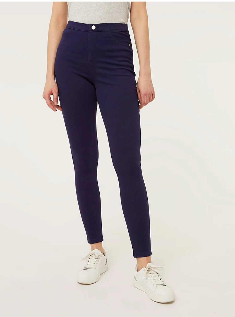 Women's Navy Stretch Twill Skinny Trousers | Comfort Fit Slim Leg Pants | George at Asda