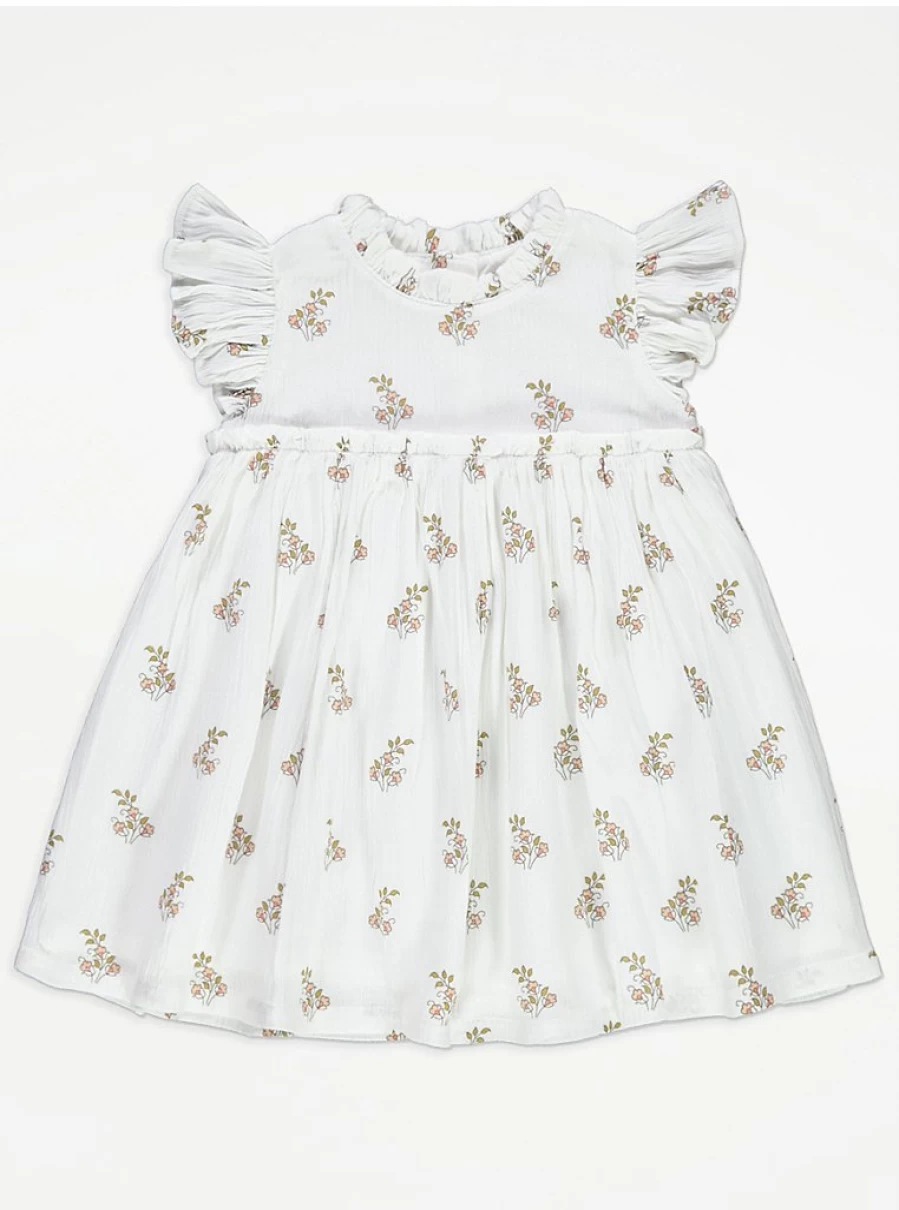 "George at Asda Baby Girls' Pink Knitted Cardigan Floral Dress and Socks Outfit Set"
