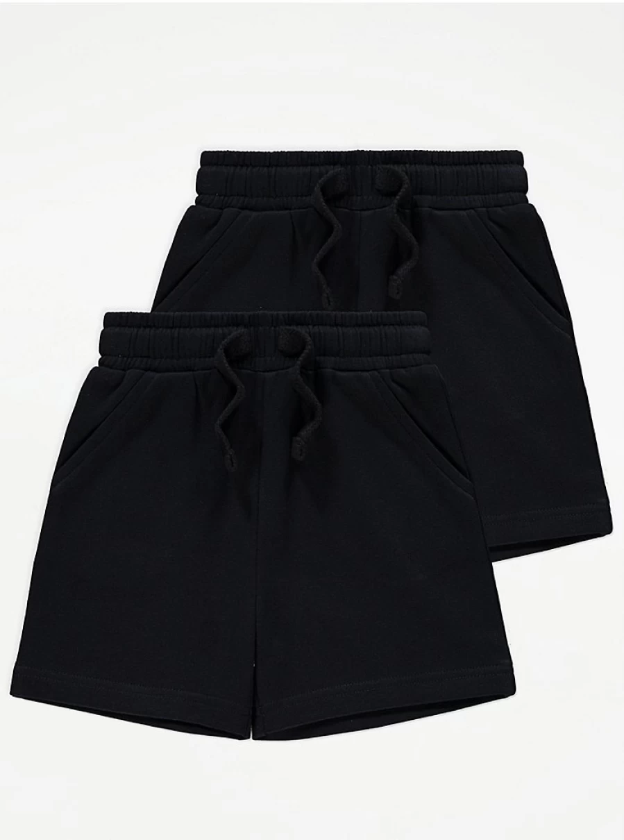 "George at Asda Boys' Black Jersey Shorts 2-Pack – Comfortable Kids' Athletic Shorts"
