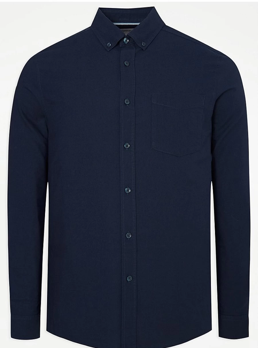 Men's Navy Blue Long Sleeve Oxford Shirt - Regular Fit by George at Asda