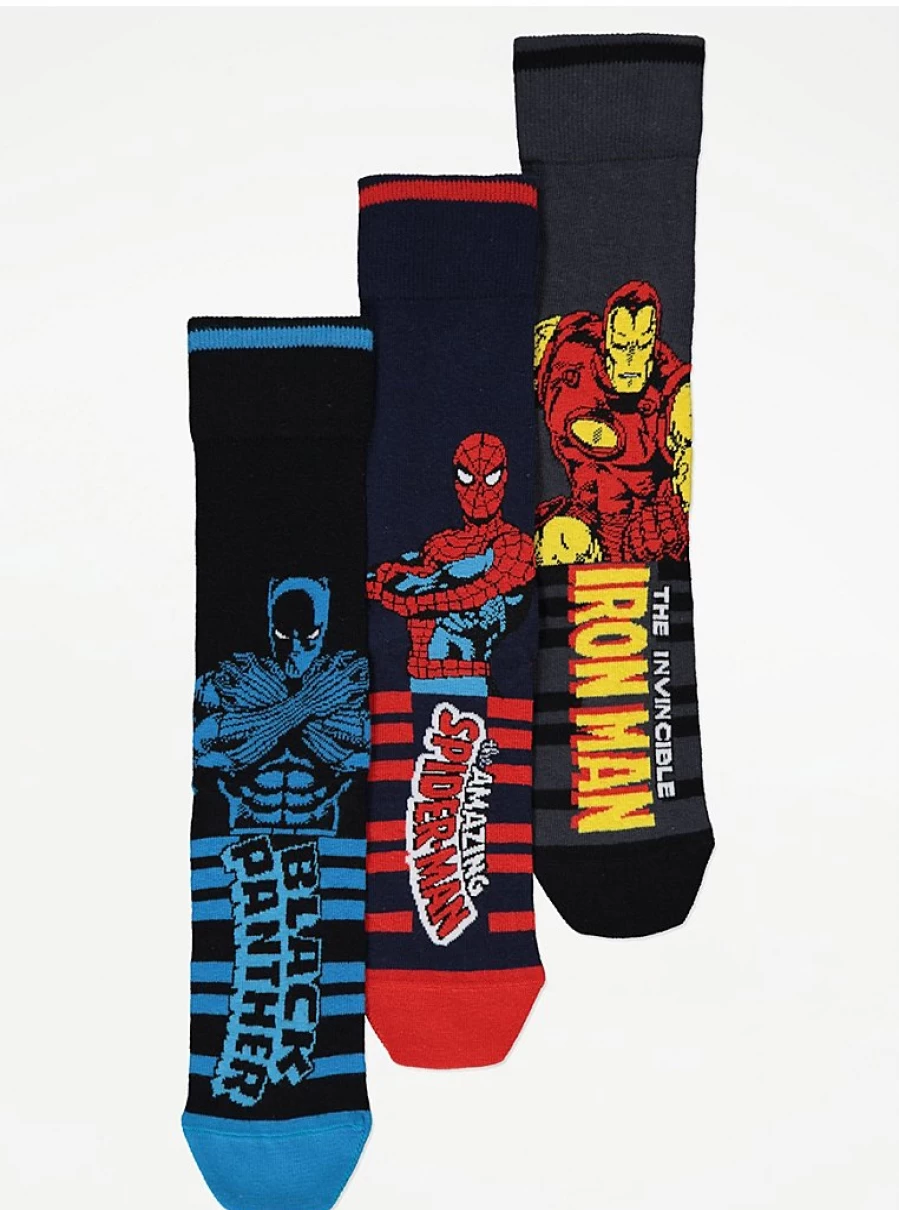Marvel Superhero Men's Black Socks 3 Pack - George at Asda Official Store