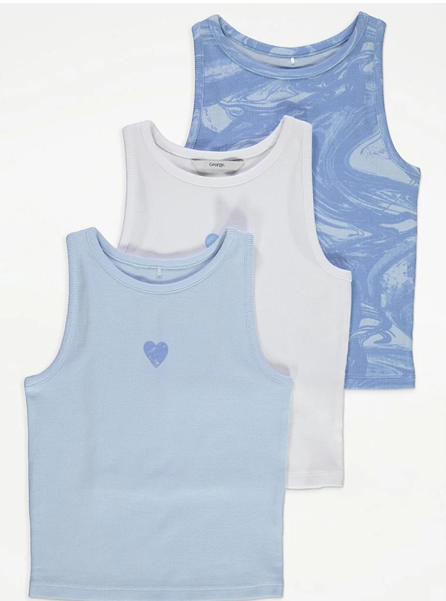 Girls' Ribbed Racerback Vest Tops 3-Pack | George at Asda | Comfort & Style