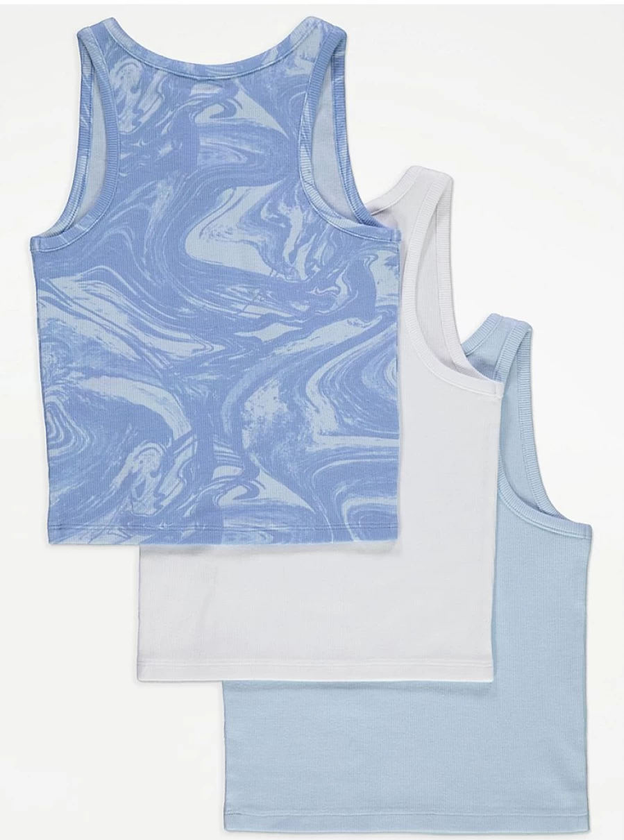 Girls' Ribbed Racerback Vest Tops 3-Pack | George at Asda | Comfort & Style