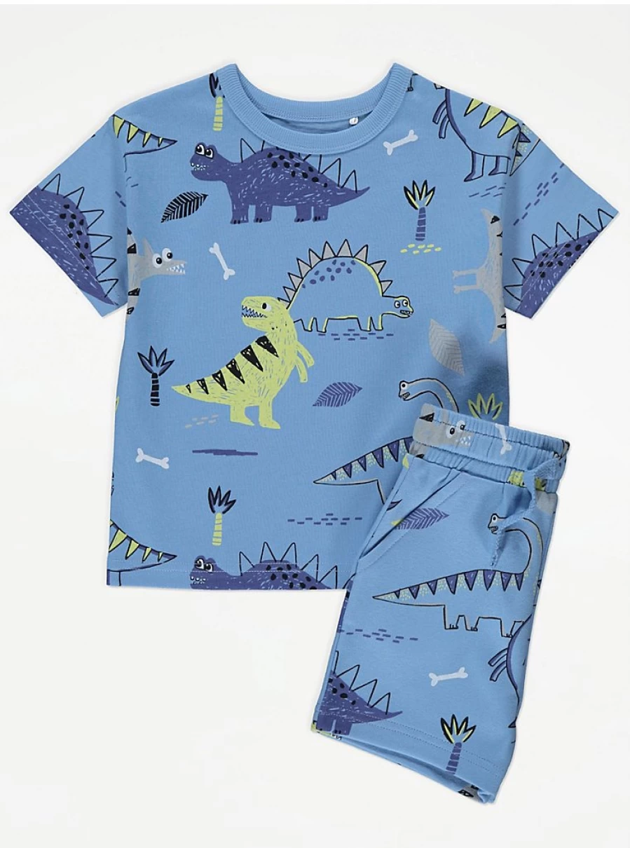 George at Asda Boys Blue Dinosaur Print T-Shirt and Shorts Set - Kids Outfit Review