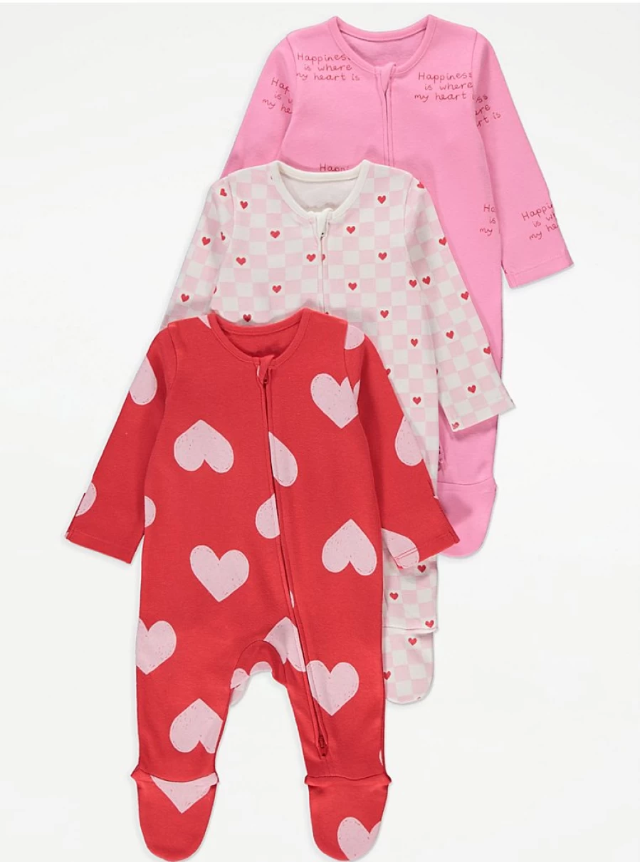 George at Asda Baby Sleepsuits 3 Pack with 2-Way Zip – Soft Cotton Comfort for Newborns & Infants