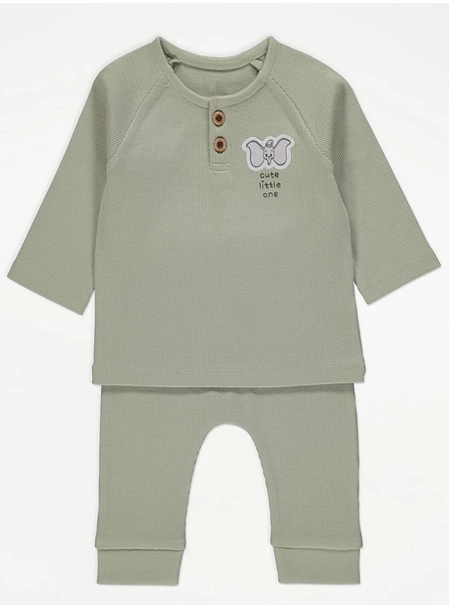 "George at Asda Boys' Disney Dumbo Green Ribbed Long Sleeve Top and Leggings Outfit"