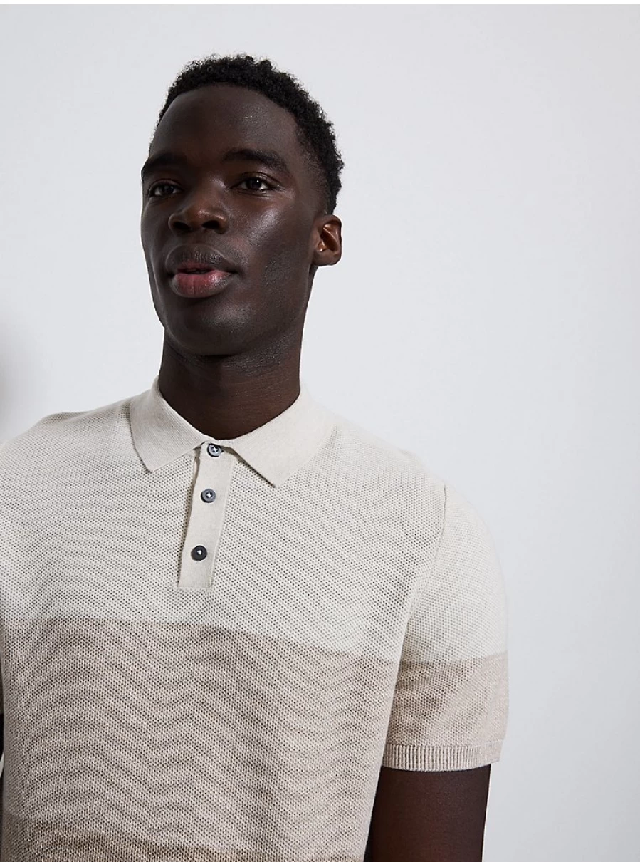 Men's Stone Ombre Striped Knitted Polo Shirt | George at Asda