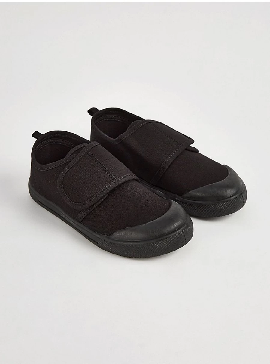 "George at Asda Black Plimsolls with Wrap Strap – Comfortable School Shoes Review"