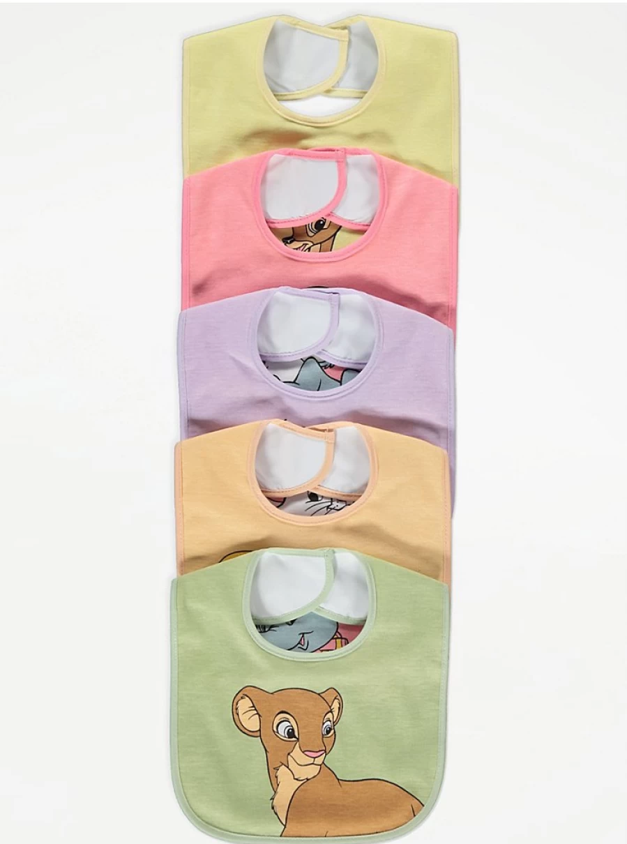 George at Asda Disney Baby Bibs 5-Pack - Soft, Absorbent Feeding Bibs for Infants with Fun Character Designs