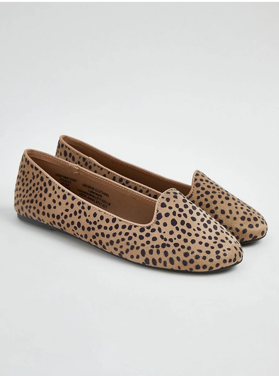 Women's Light Tan Cheetah Print Canvas Ballet Flats by George at Asda | Comfortable & Stylish Slip-On Shoes