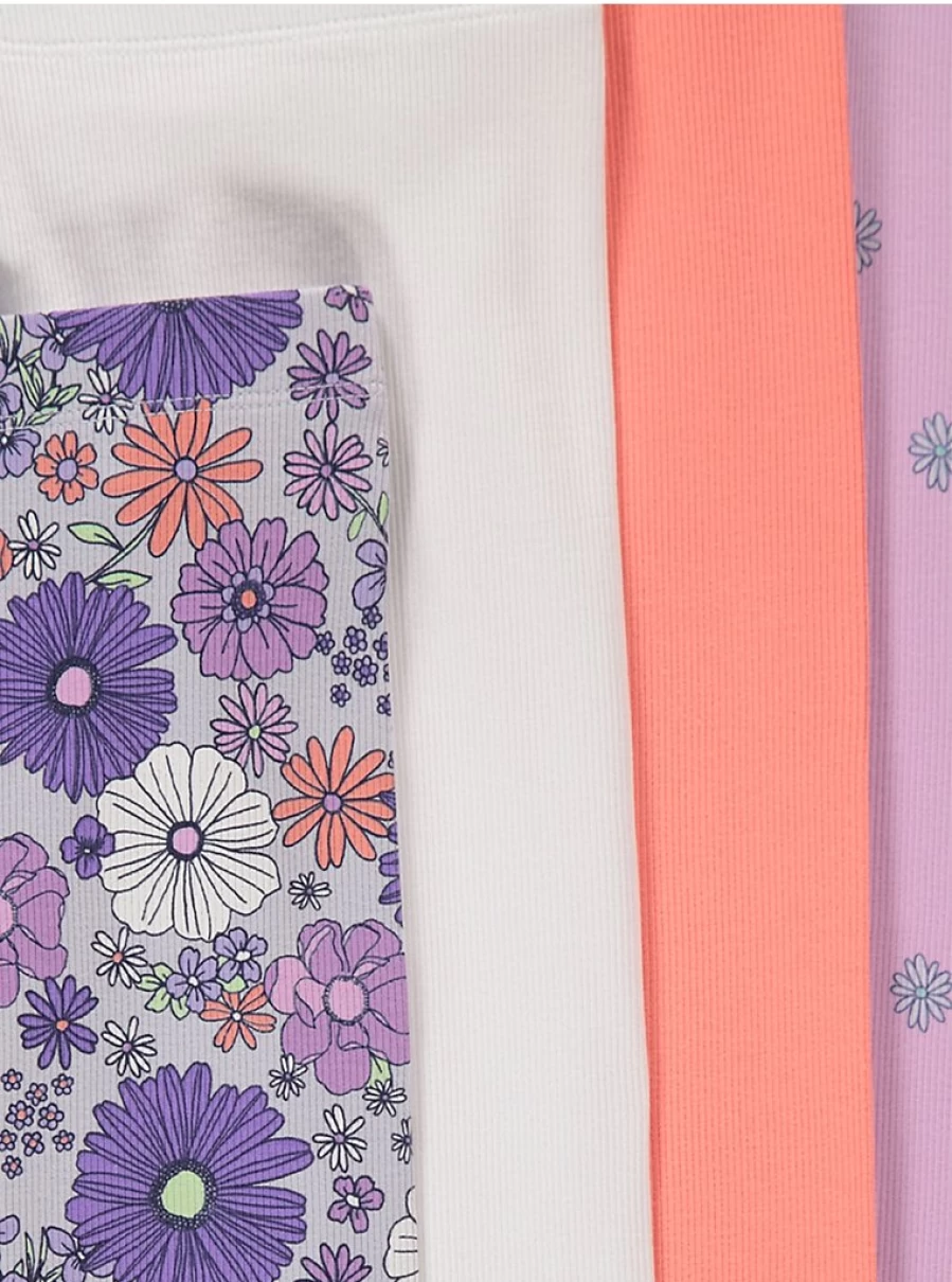 "George at Asda Girls' Purple Ditsy Floral Rib Leggings 5-Pack | Comfortable Kids Leggings"
