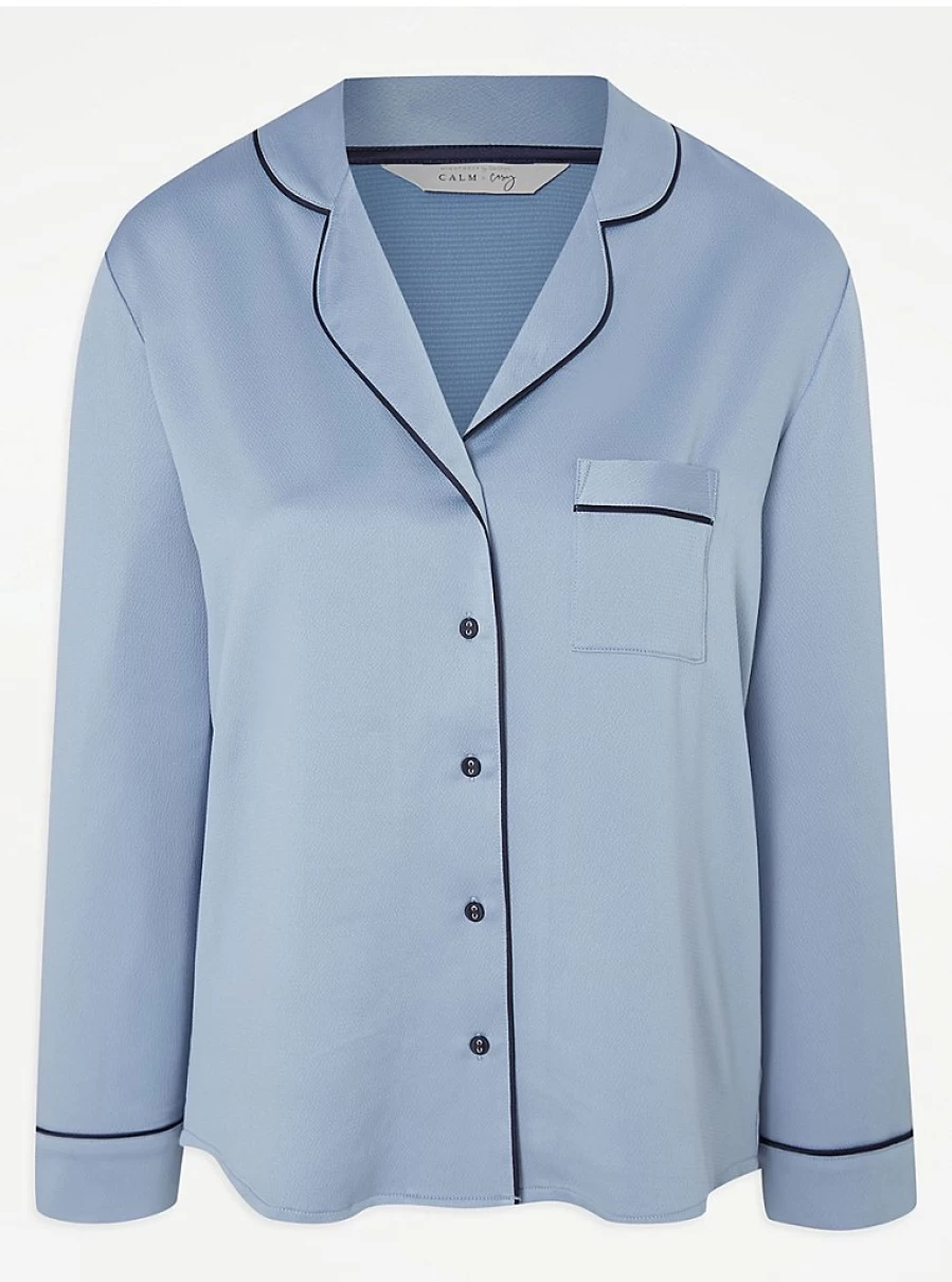 "George at Asda Blue Satin Traditional Shirt Pyjamas – Comfortable Loungewear & Sleepwear"