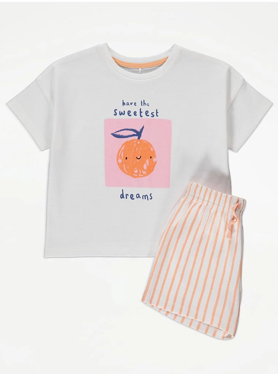 "George at Asda Kids' Orange Striped Print Short Pyjamas – Comfortable & Fun Sleepwear"