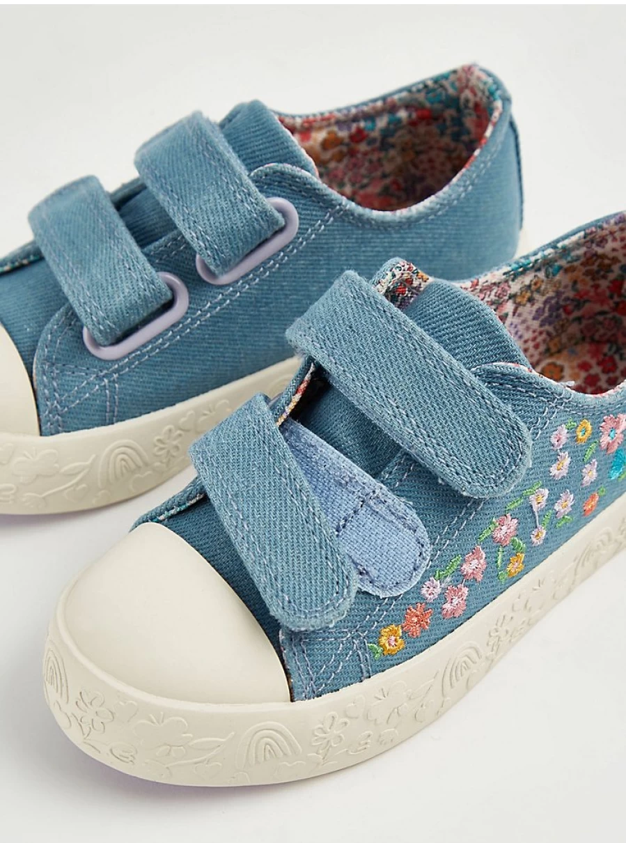 Girls' Denim Floral Double Strap Cupsole Trainers | George at Asda Kids' Shoes Review