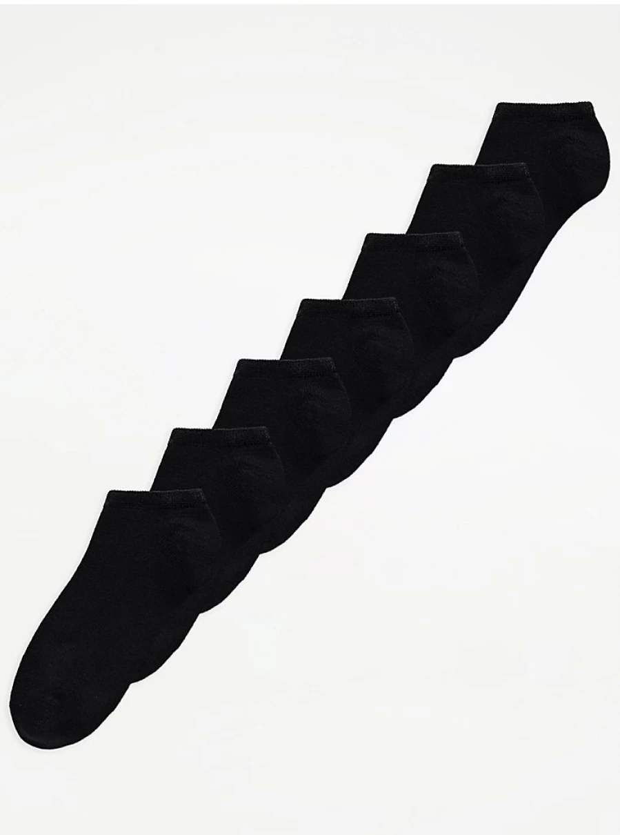 "George at Asda Black Plain Trainer Liner Socks 7-Pack - Comfortable Multi-Pack Socks for Men & Women"