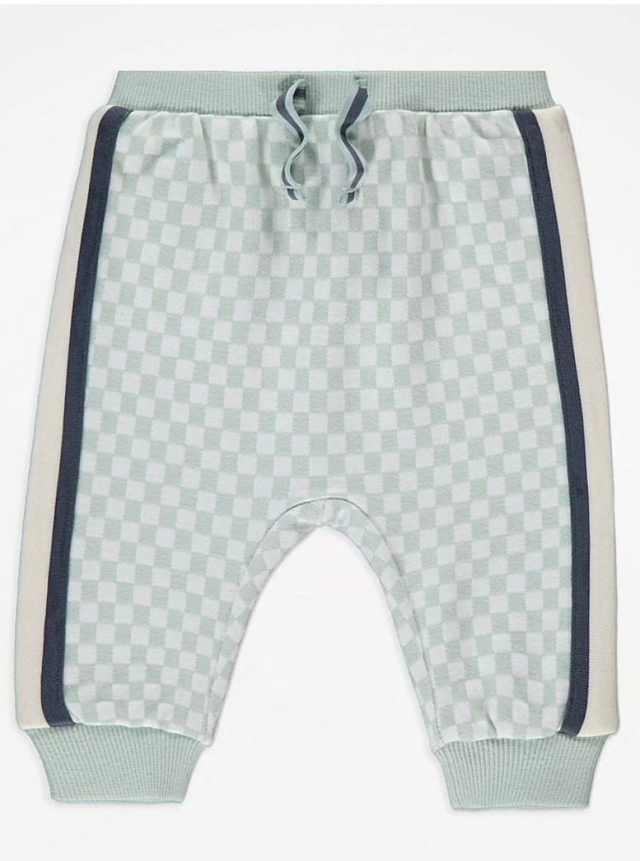 "George at Asda Boys' Green Checked Polo Jumper & Joggers Outfit – Comfortable Baby Set"