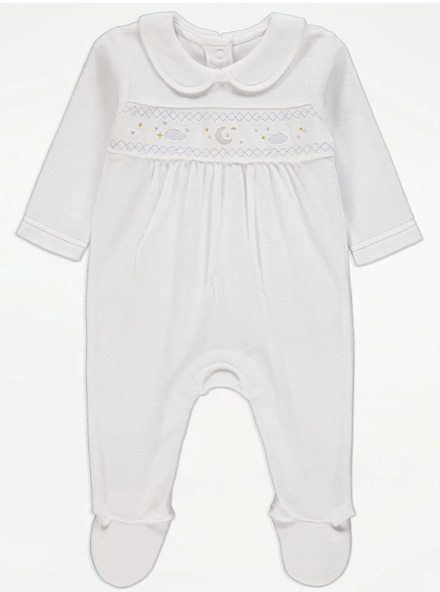 "George at Asda Baby White Velour Collared Sleepsuit Reviews | Soft & Comfortable"