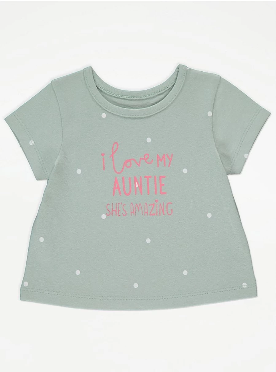 "George at Asda Baby Sage Green 'I Love My Auntie' Dot Print T-Shirt"