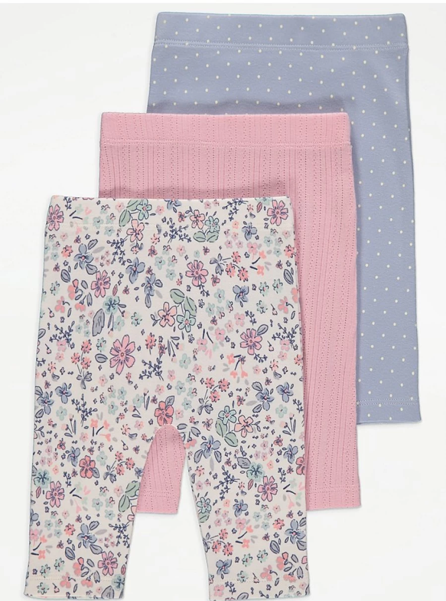 "George at Asda Baby Ditsy Floral Leggings 3-Pack | Soft & Stylish Infant Leggings"
