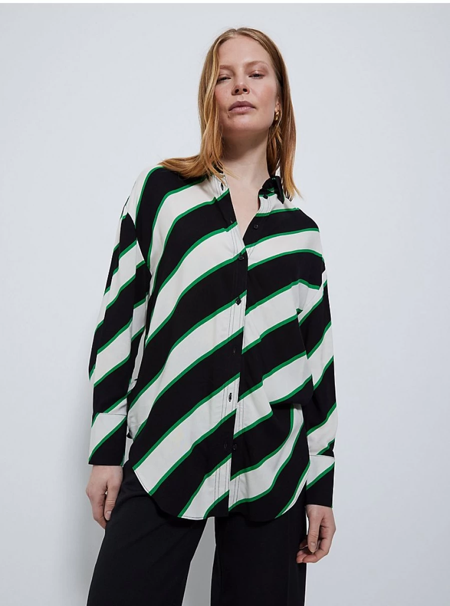 Women's Striped Long Sleeve Curved Hem Shirt | George at Asda