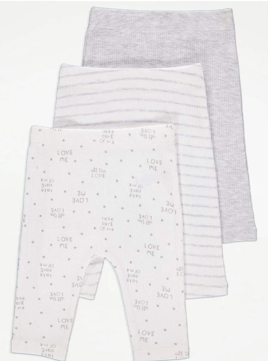 George at Asda Baby Ribbed Leggings 3-Pack | Soft & Stretchy Leggings for Infants