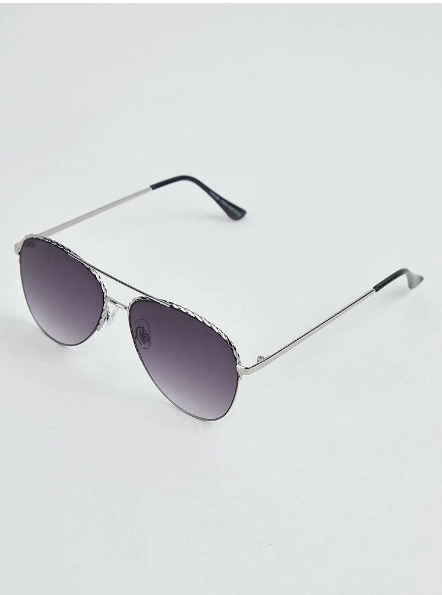 Women's Silver Twist Frame Aviator Sunglasses | George at Asda