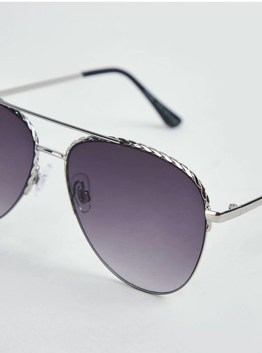 Women's Silver Twist Frame Aviator Sunglasses | George at Asda