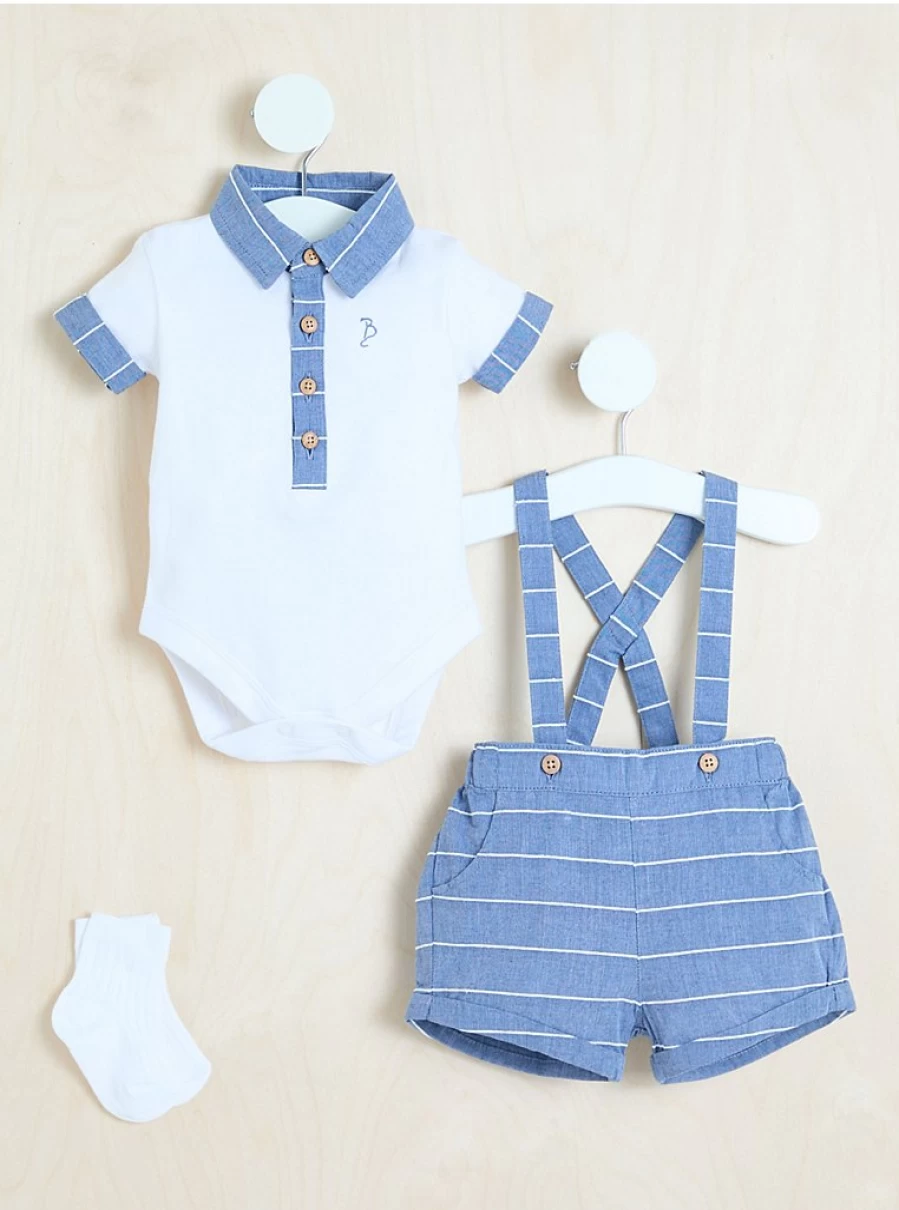 "George at Asda Boys' Striped Chambray Dungarees and Polo Bodysuit Outfit – Billie Faiers Collection"
