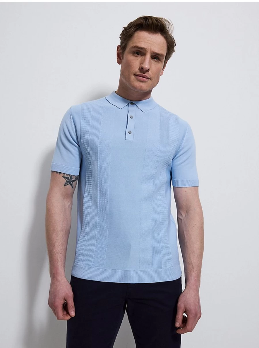 "George at Asda Men's Light Blue Textured Knit Polo Shirt – Comfort & Style"
