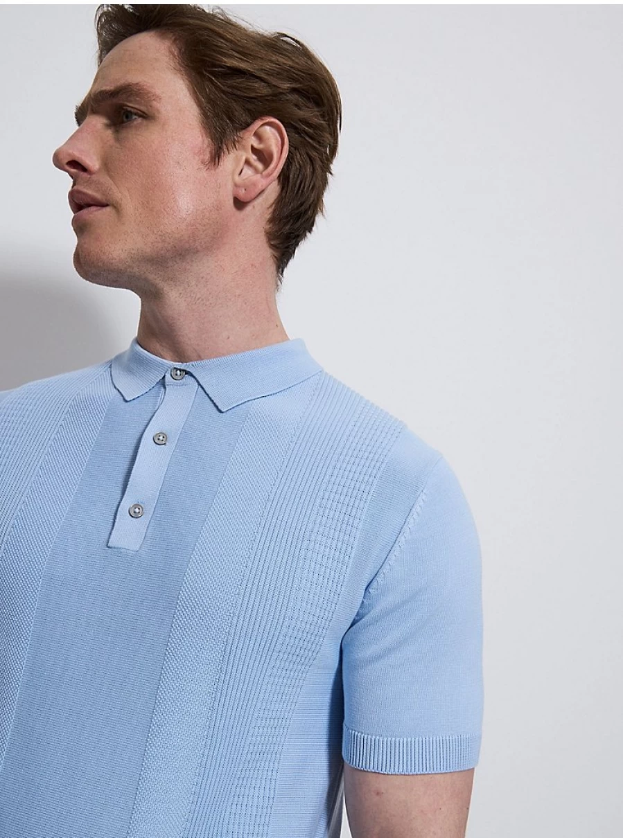 "George at Asda Men's Light Blue Textured Knit Polo Shirt – Comfort & Style"