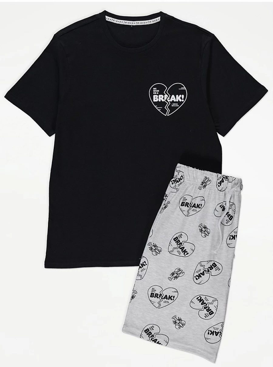 Men's Valentine's Day Matching Pajama Set - Short Sleeve Couple Pyjamas by George at Asda